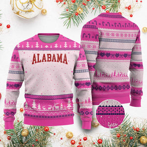 Alabama Fan Ugly Christmas Sweater Red Bold Sport State Letters Game Day TS11 Hot Pink Print Your Wear