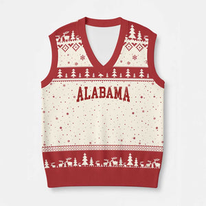 Alabama Fan V-Neck Knit Sweater Vest Red Bold Sport State Letters Game Day TS11 Beige Red Print Your Wear