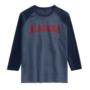 Alabama Fan Raglan Shirt Red Bold Sport State Letters Game Day TS11 Heather Denim Navy Print Your Wear