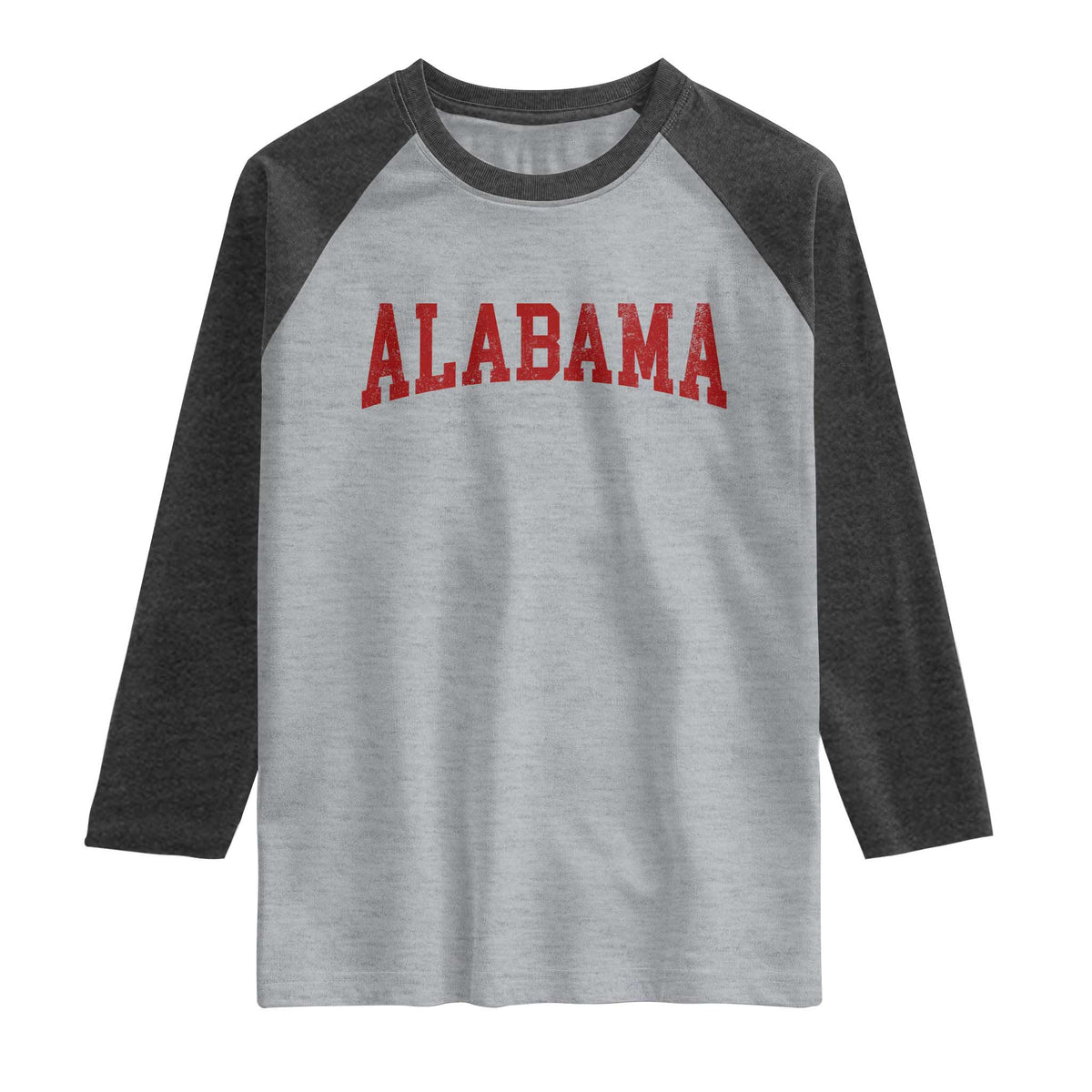Alabama Fan Raglan Shirt Red Bold Sport State Letters Game Day TS11 Heather Gray Heather Charcoal Print Your Wear