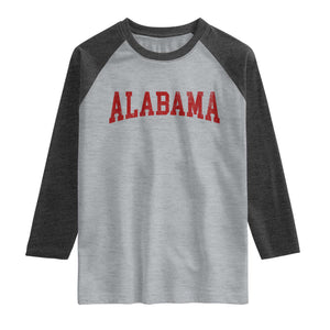 Alabama Fan Raglan Shirt Red Bold Sport State Letters Game Day TS11 Heather Gray Heather Charcoal Print Your Wear
