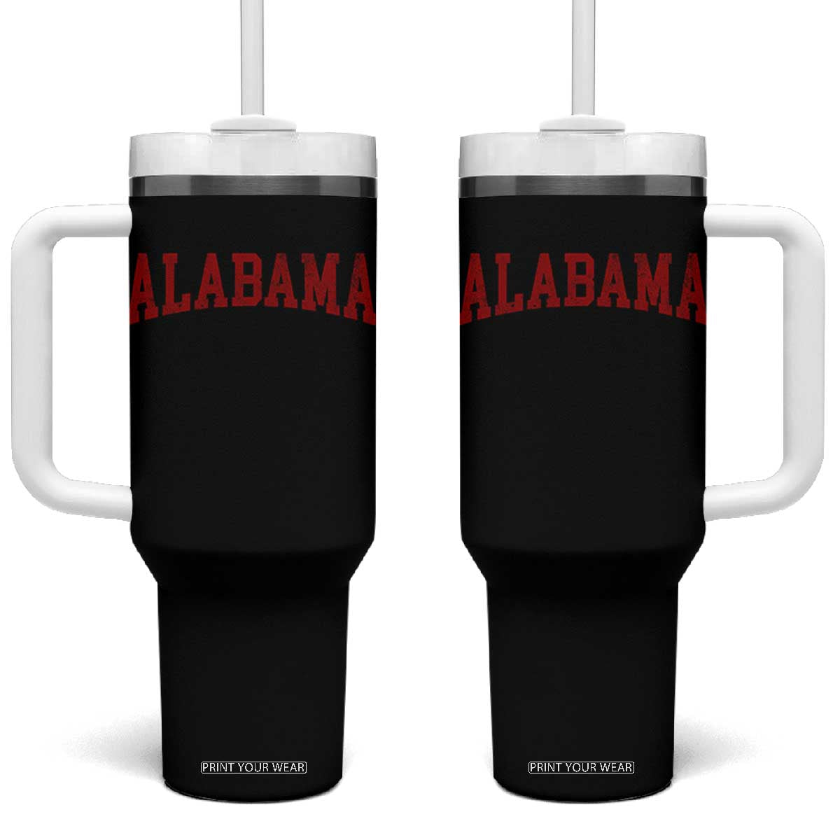 Alabama Fan Tumbler With Handle Red Bold Sport State Letters Game Day TS11 One Size: 40 oz Black Print Your Wear