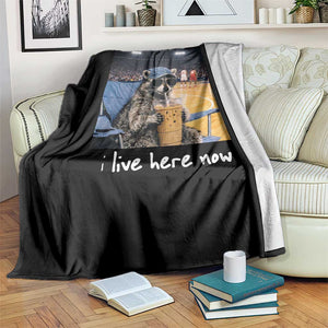 Basketball Raccoon I Live Here Now Throw Blanket Funny Trash Panda Drinking Iced Coffee Basketball Court TS11 Print Your Wear