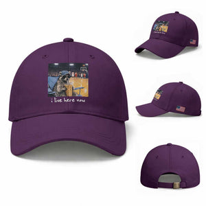 Basketball Raccoon I Live Here Now Baseball Cap Funny Trash Panda Drinking Iced Coffee Basketball Court TS11 Baseball Cap Universal Fit Purple Print Your Wear