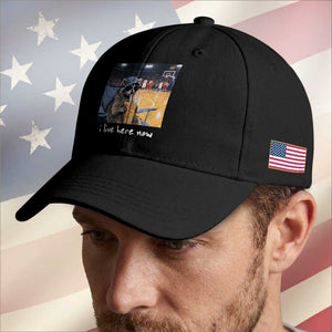 Basketball Raccoon I Live Here Now Baseball Cap Funny Trash Panda Drinking Iced Coffee Basketball Court TS11 Print Your Wear