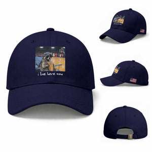 Basketball Raccoon I Live Here Now Baseball Cap Funny Trash Panda Drinking Iced Coffee Basketball Court TS11 Baseball Cap Universal Fit Dark Blue Print Your Wear