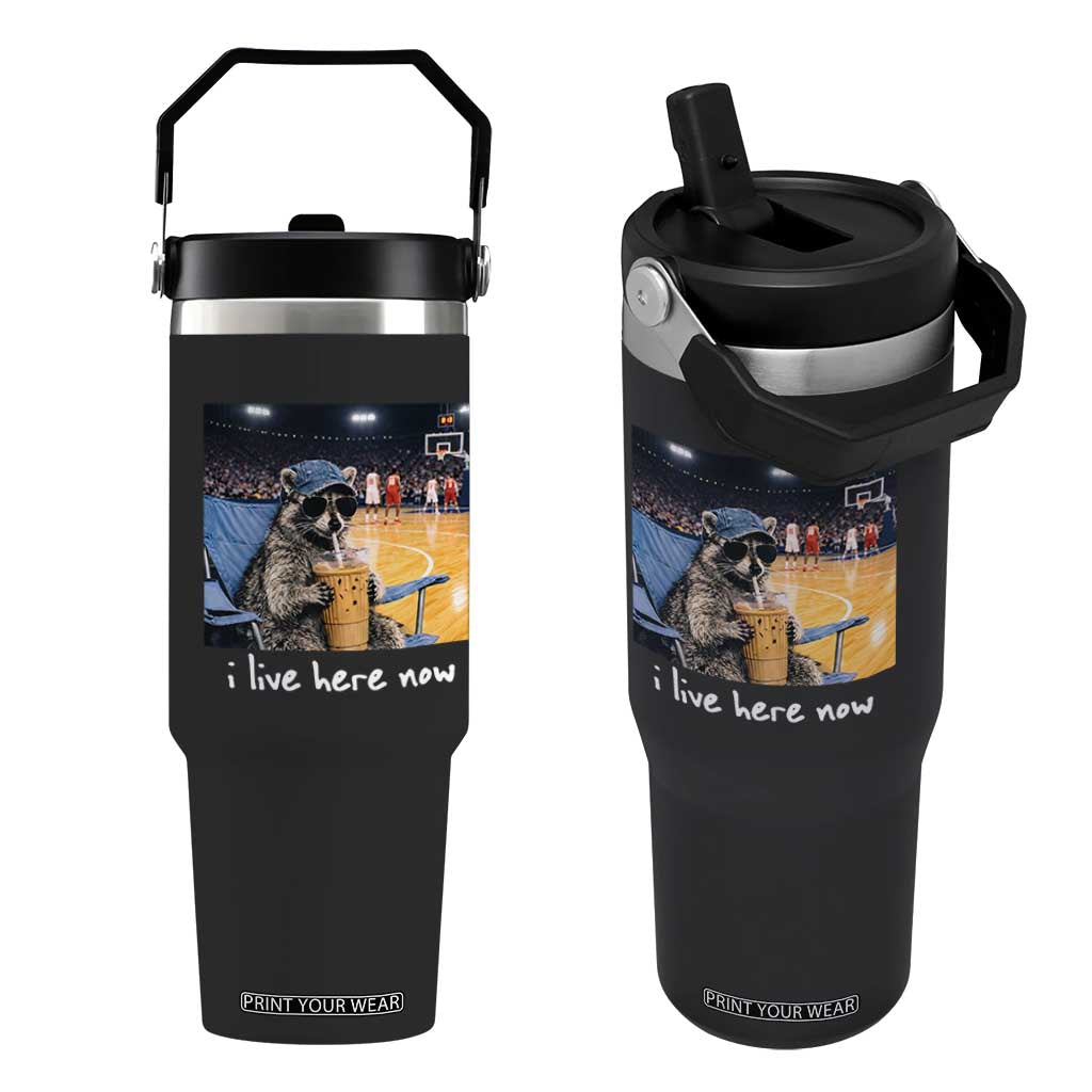 Basketball Raccoon I Live Here Now Flip Straw Tumbler Funny Trash Panda Drinking Iced Coffee Basketball Court TS11 One Size: 30 oz Black Print Your Wear