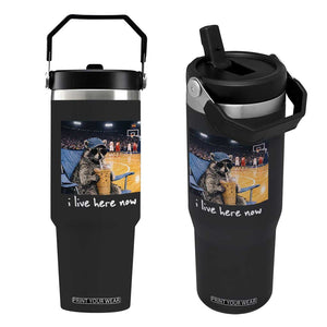 Basketball Raccoon I Live Here Now Flip Straw Tumbler Funny Trash Panda Drinking Iced Coffee Basketball Court TS11 One Size: 30 oz Black Print Your Wear