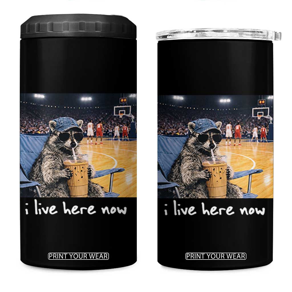 Basketball Raccoon I Live Here Now 4 in 1 Can Cooler Tumbler Funny Trash Panda Drinking Iced Coffee Basketball Court TS11 One Size: 16 oz Black Print Your Wear