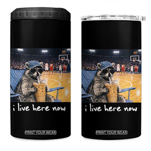 Basketball Raccoon I Live Here Now 4 in 1 Can Cooler Tumbler Funny Trash Panda Drinking Iced Coffee Basketball Court TS11 One Size: 16 oz Black Print Your Wear