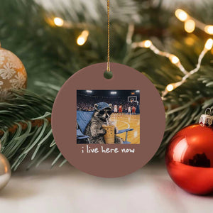 Basketball Raccoon I Live Here Now Ceramic Ornament Funny Trash Panda Drinking Iced Coffee Basketball Court TS11 1pc Mocha Print Your Wear