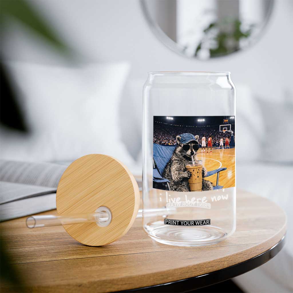 Basketball Raccoon I Live Here Now Glass Can Funny Trash Panda Drinking Iced Coffee Basketball Court TS11 Print Your Wear