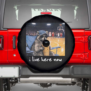 Basketball Raccoon I Live Here Now Spare Tire Cover Funny Trash Panda Drinking Iced Coffee Basketball Court TS11 Black Print Your Wear
