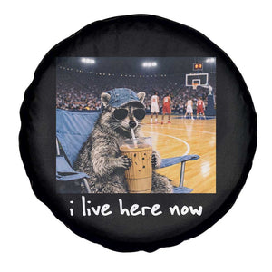 Basketball Raccoon I Live Here Now Spare Tire Cover Funny Trash Panda Drinking Iced Coffee Basketball Court TS11 Print Your Wear