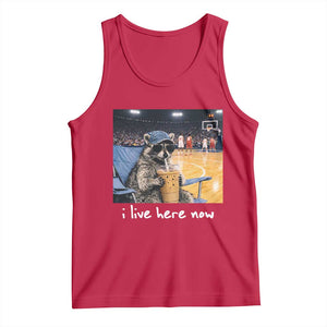 Basketball Raccoon I Live Here Now Tank Top Funny Trash Panda Drinking Iced Coffee Basketball Court TS11 Red Print Your Wear