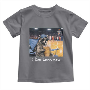 Basketball Raccoon I Live Here Now Toddler T Shirt Funny Trash Panda Drinking Iced Coffee Basketball Court TS11 Charcoal Print Your Wear