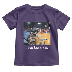 Basketball Raccoon I Live Here Now Toddler T Shirt Funny Trash Panda Drinking Iced Coffee Basketball Court TS11 Purple Print Your Wear