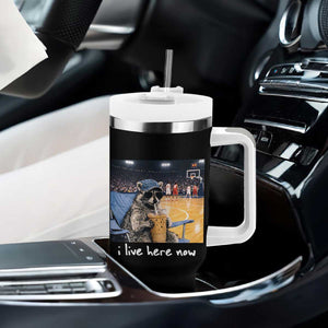 Basketball Raccoon I Live Here Now Tumbler With Handle Funny Trash Panda Drinking Iced Coffee Basketball Court TS11 Print Your Wear