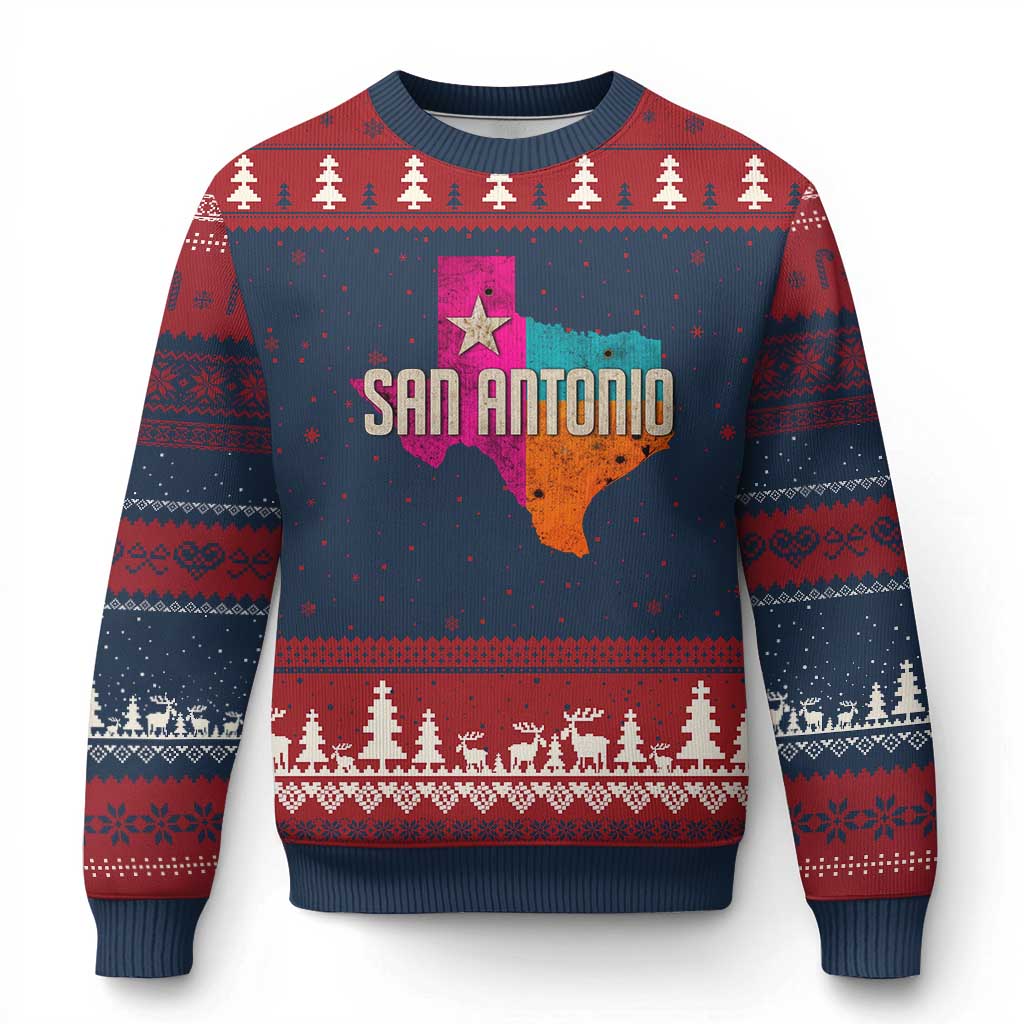 San Antonio Texas TX Fiesta Sports For Latino Fans Ugly Christmas Sweater TS11 Navy Red Print Your Wear