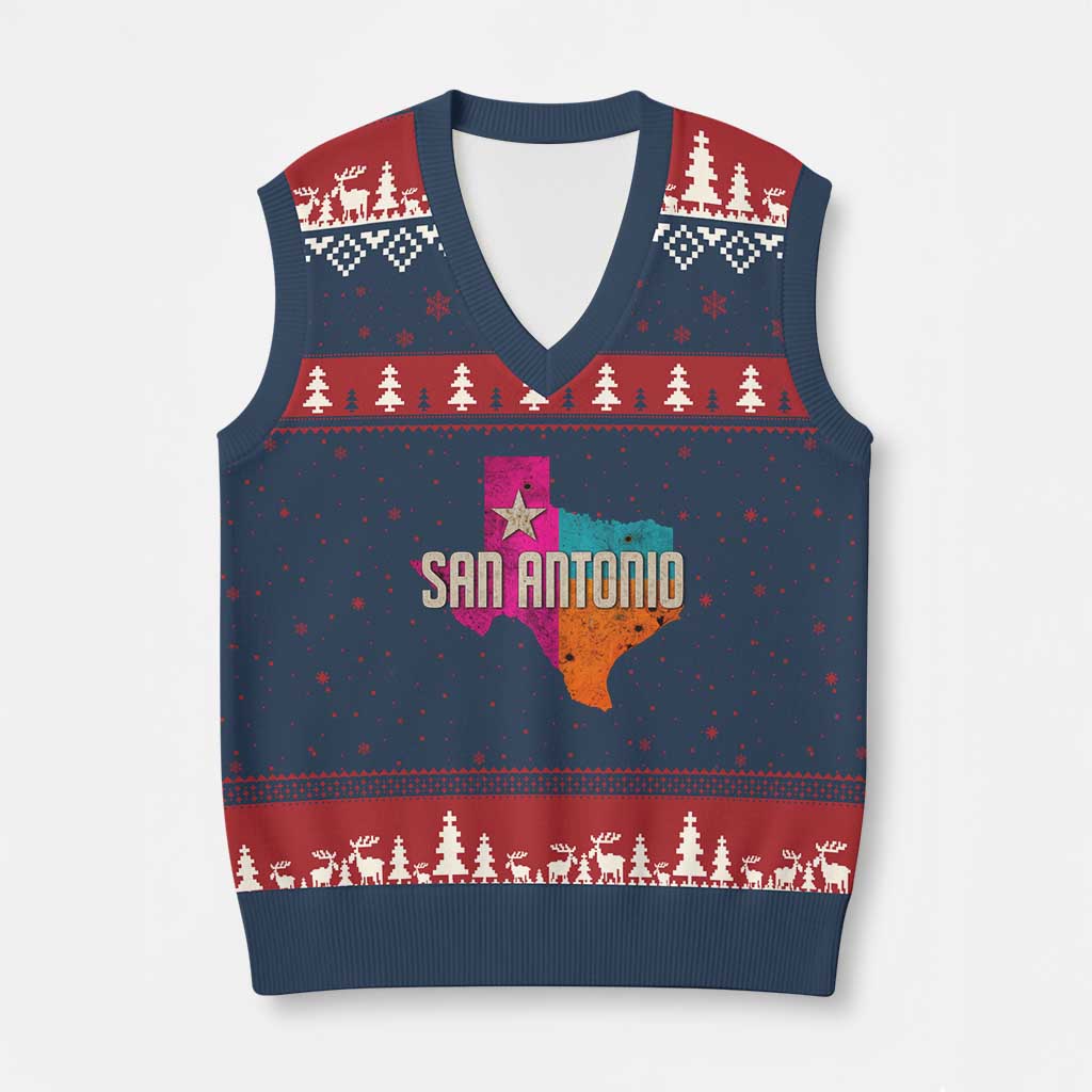 San Antonio Texas TX Fiesta Sports For Latino Fans V-Neck Knit Sweater Vest TS11 Navy Red Print Your Wear