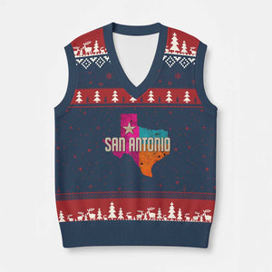 San Antonio Texas TX Fiesta Sports For Latino Fans V-Neck Knit Sweater Vest TS11 Navy Red Print Your Wear