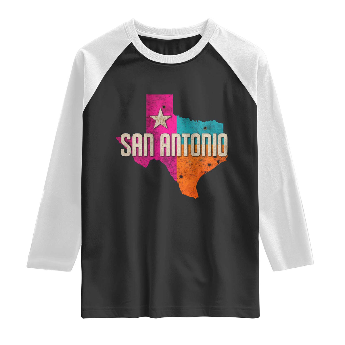 San Antonio Texas TX Fiesta Sports For Latino Fans Raglan Shirt TS11 Black White Print Your Wear