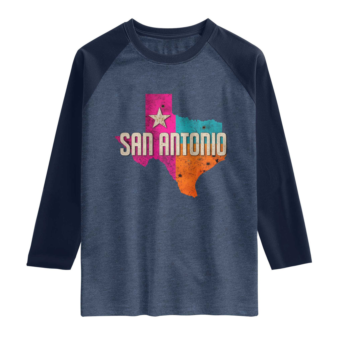 San Antonio Texas TX Fiesta Sports For Latino Fans Raglan Shirt TS11 Heather Denim Navy Print Your Wear