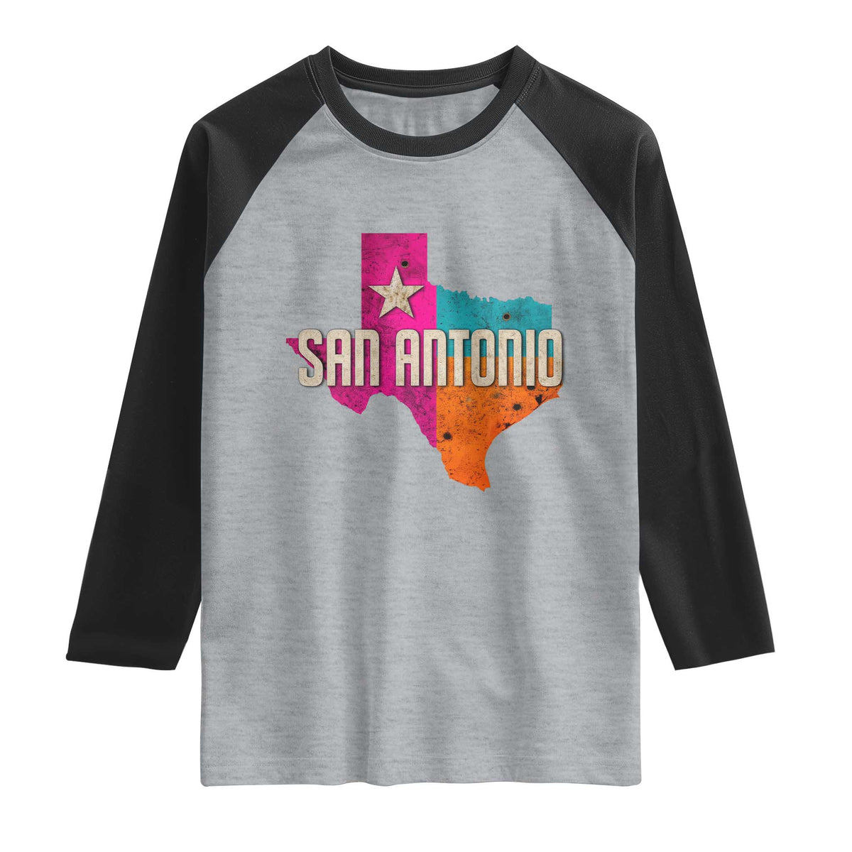 San Antonio Texas TX Fiesta Sports For Latino Fans Raglan Shirt TS11 Heather Gray Black Print Your Wear