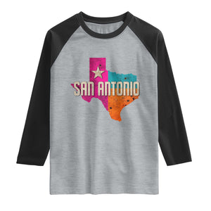 San Antonio Texas TX Fiesta Sports For Latino Fans Raglan Shirt TS11 Heather Gray Black Print Your Wear