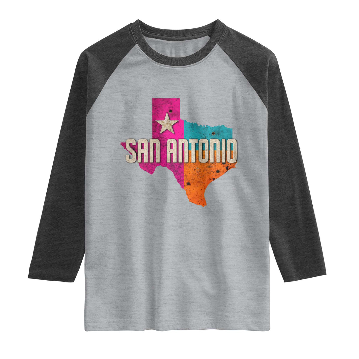 San Antonio Texas TX Fiesta Sports For Latino Fans Raglan Shirt TS11 Heather Gray Heather Charcoal Print Your Wear