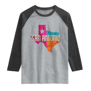 San Antonio Texas TX Fiesta Sports For Latino Fans Raglan Shirt TS11 Heather Gray Heather Charcoal Print Your Wear