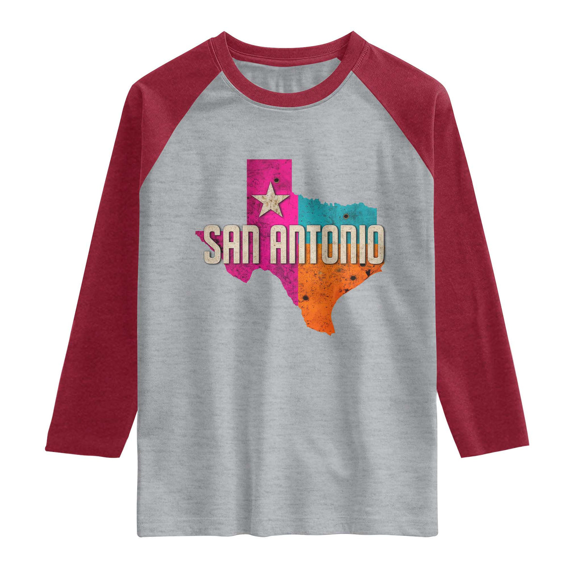 San Antonio Texas TX Fiesta Sports For Latino Fans Raglan Shirt TS11 Heather Gray Heather Red Print Your Wear