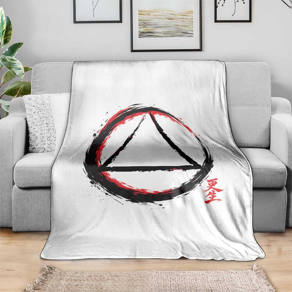 AA Sober Logo Symbol Serenity Recovery Throw Blanket Japanese Brushstroke Circle TS11 Print Your Wear