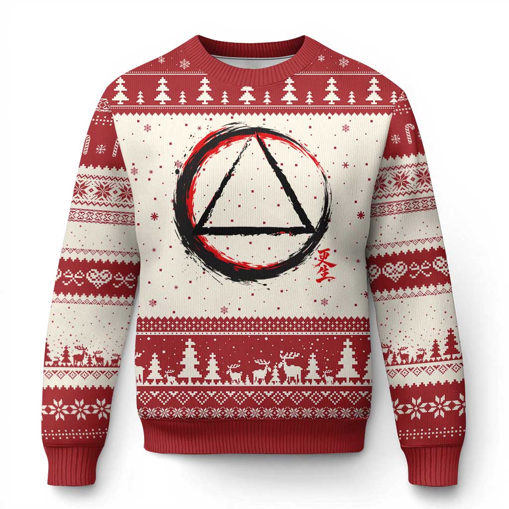 AA Sober Logo Symbol Serenity Recovery Ugly Christmas Sweater Japanese Brushstroke Circle TS11 Beige Red Print Your Wear
