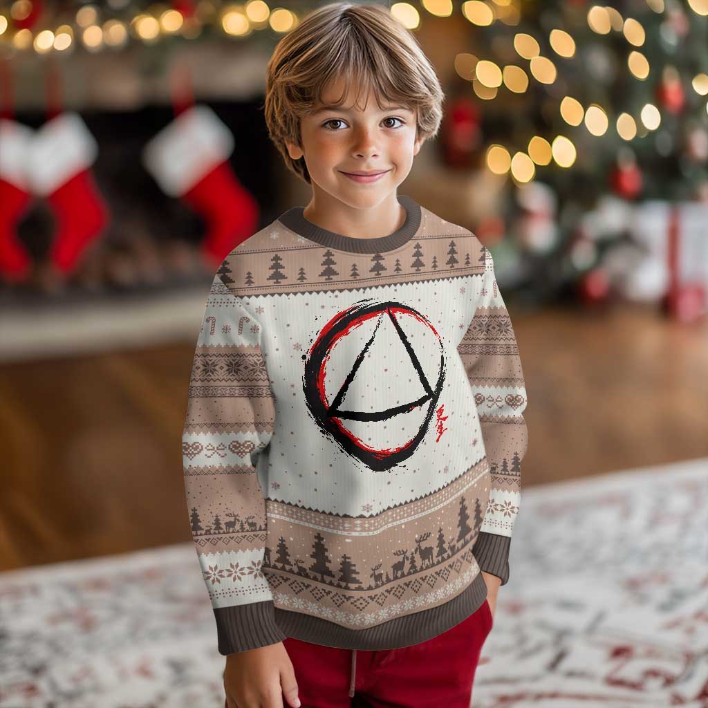 AA Sober Logo Symbol Serenity Recovery Ugly Christmas Sweater Japanese Brushstroke Circle TS11 Mocha Mousse Print Your Wear