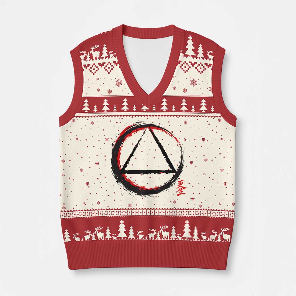 AA Sober Logo Symbol Serenity Recovery V-Neck Knit Sweater Vest Japanese Brushstroke Circle TS11 Beige Red Print Your Wear