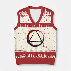 AA Sober Logo Symbol Serenity Recovery V-Neck Knit Sweater Vest Japanese Brushstroke Circle TS11 Beige Red Print Your Wear