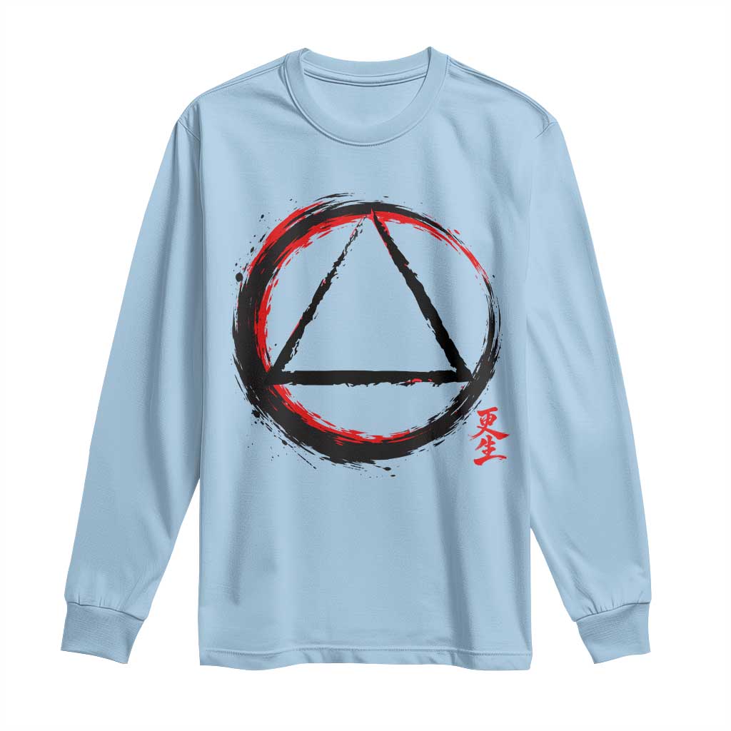AA Sober Logo Symbol Serenity Recovery Long Sleeve Shirt Japanese Brushstroke Circle TS11 Light Blue Print Your Wear