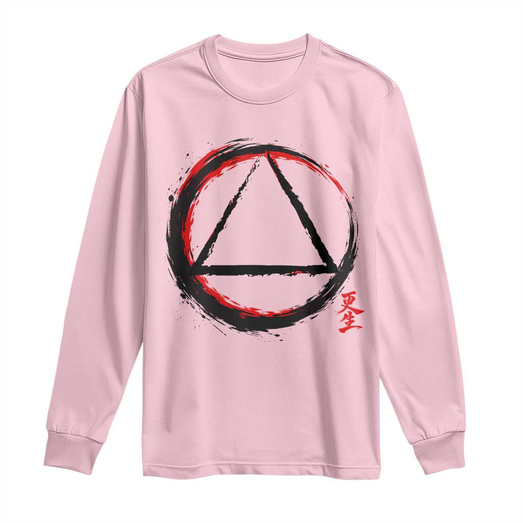 AA Sober Logo Symbol Serenity Recovery Long Sleeve Shirt Japanese Brushstroke Circle TS11 Light Pink Print Your Wear