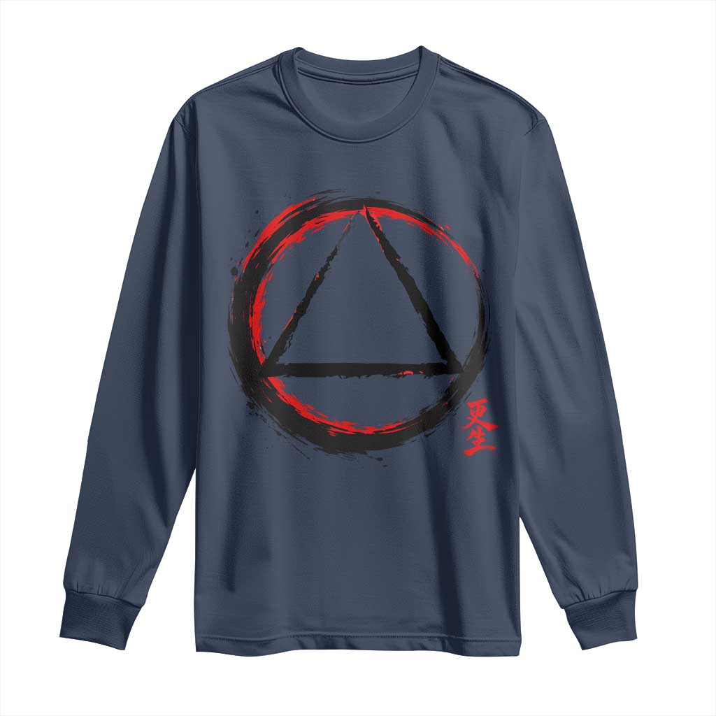 AA Sober Logo Symbol Serenity Recovery Long Sleeve Shirt Japanese Brushstroke Circle TS11 Navy Print Your Wear