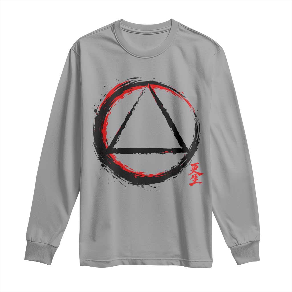 AA Sober Logo Symbol Serenity Recovery Long Sleeve Shirt Japanese Brushstroke Circle TS11 Sport Gray Print Your Wear