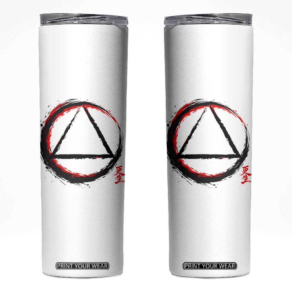 AA Sober Logo Symbol Serenity Recovery Skinny Tumbler Japanese Brushstroke Circle TS11 White Print Your Wear