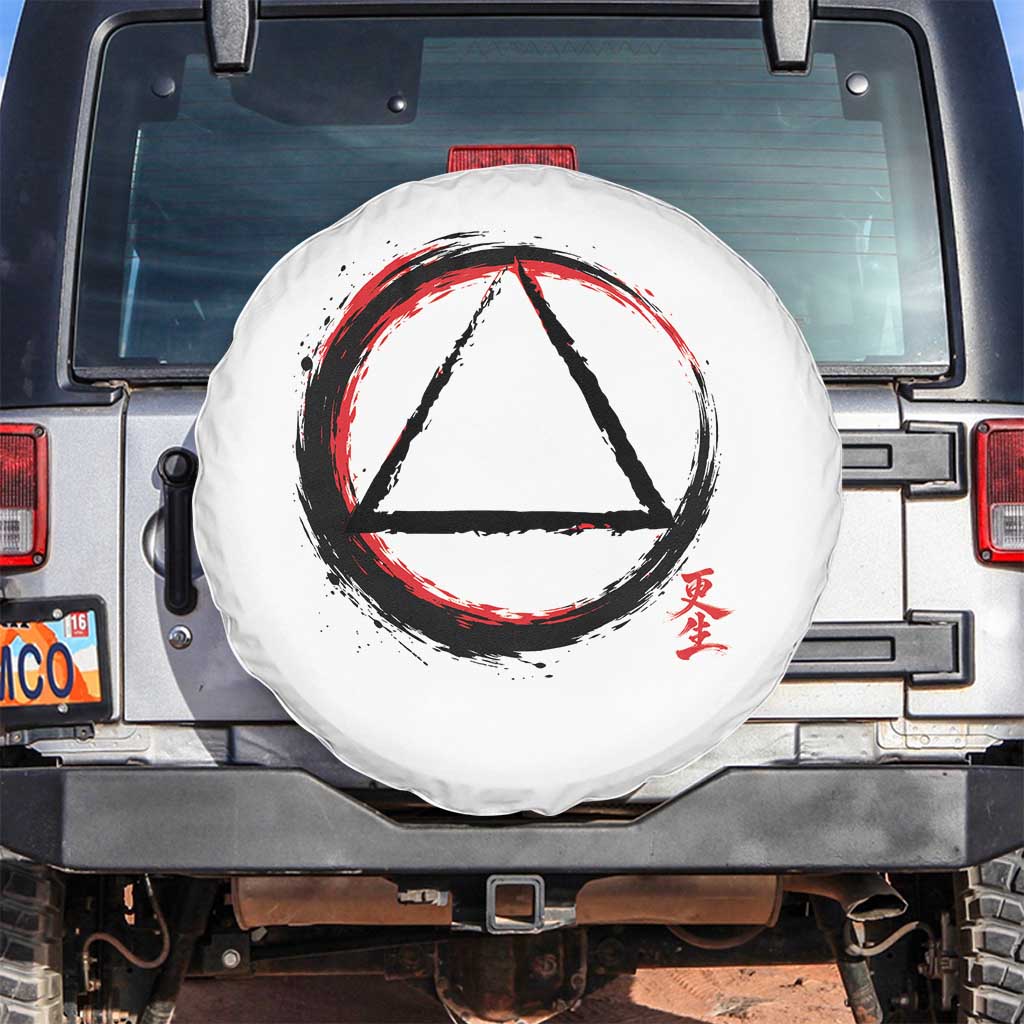 AA Sober Logo Symbol Serenity Recovery Spare Tire Cover Japanese Brushstroke Circle TS11 No hole White Print Your Wear