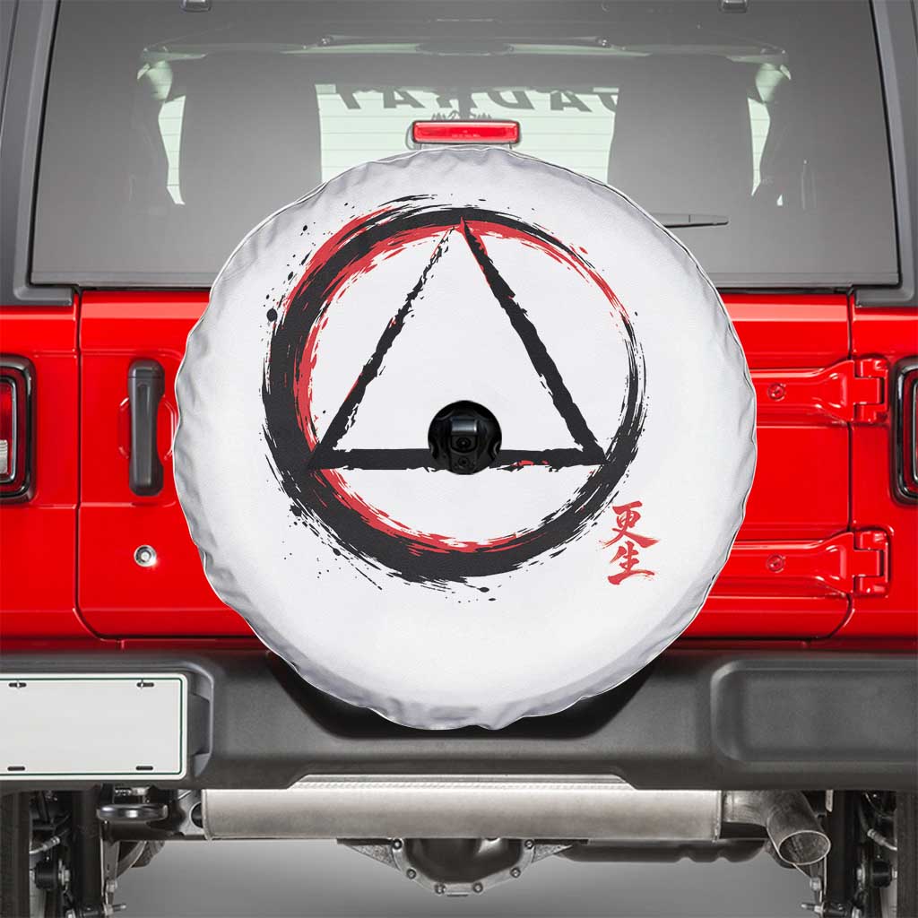 AA Sober Logo Symbol Serenity Recovery Spare Tire Cover Japanese Brushstroke Circle TS11 White Print Your Wear
