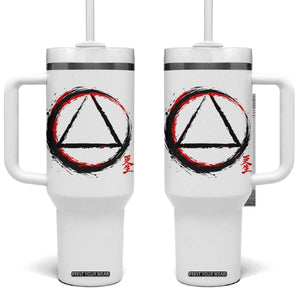 AA Sober Logo Symbol Serenity Recovery Tumbler With Handle Japanese Brushstroke Circle TS11 One Size: 40 oz White Print Your Wear