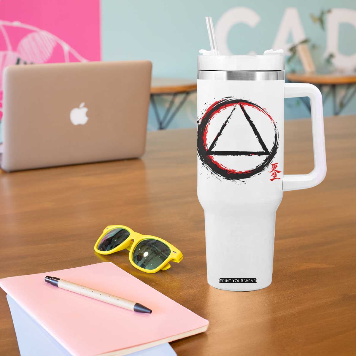 AA Sober Logo Symbol Serenity Recovery Tumbler With Handle Japanese Brushstroke Circle TS11 Print Your Wear