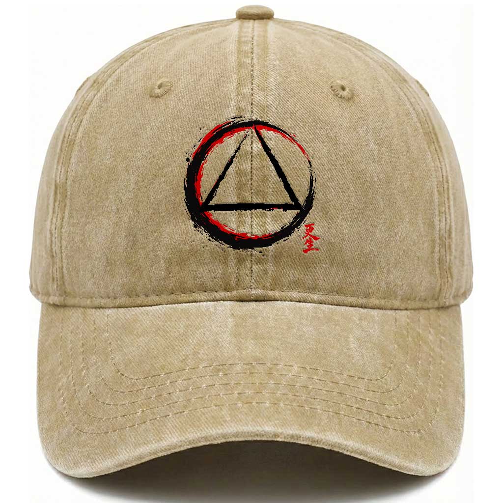 AA Sober Logo Symbol Serenity Recovery Washed Cotton Baseball Cap Japanese Brushstroke Circle TS11 Print Your Wear