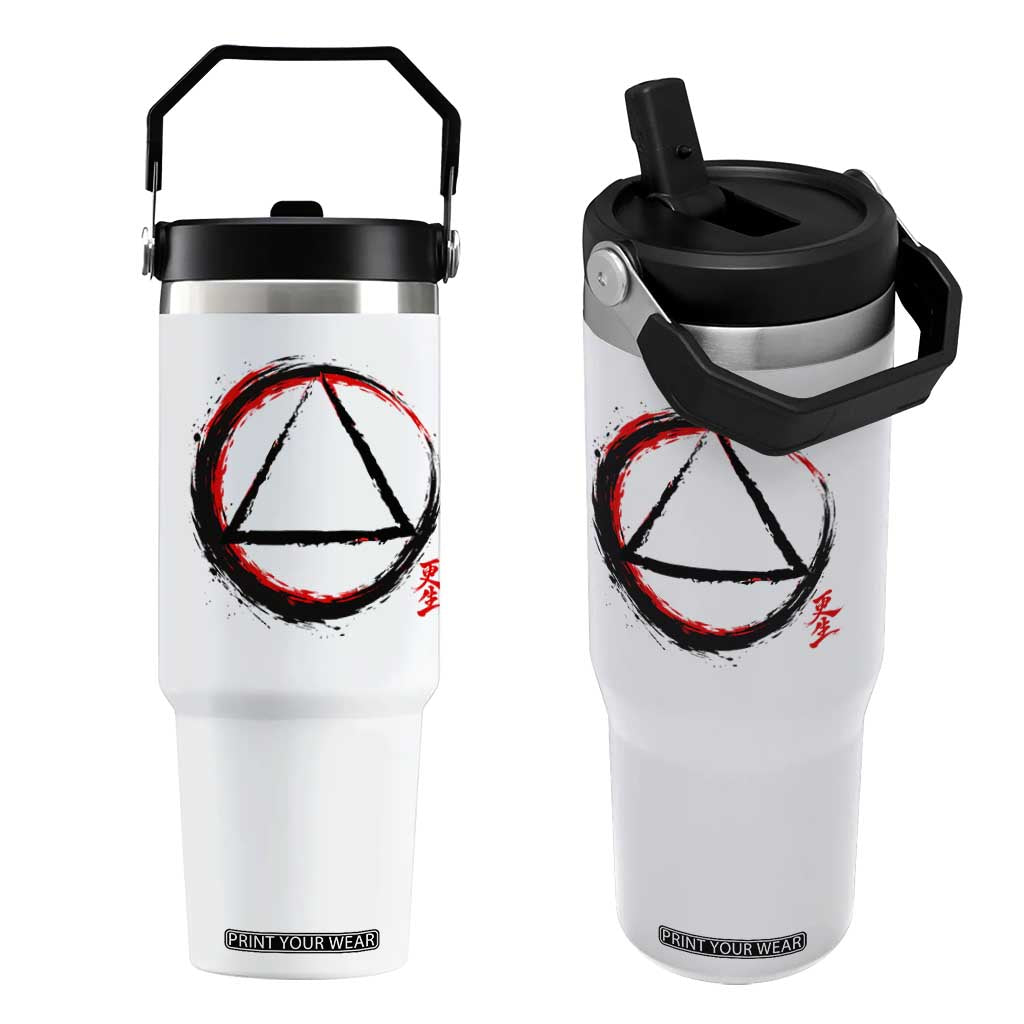 AA Sober Logo Symbol Serenity Recovery Flip Straw Tumbler Japanese Brushstroke Circle TS11 One Size: 30 oz White Print Your Wear