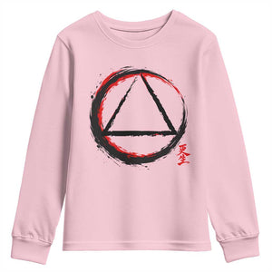 AA Sober Logo Symbol Serenity Recovery Youth Sweatshirt Japanese Brushstroke Circle TS11 Light Pink Print Your Wear