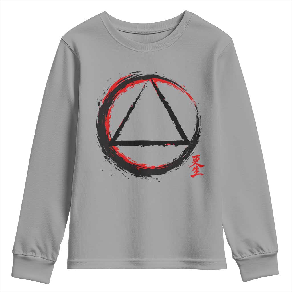 AA Sober Logo Symbol Serenity Recovery Youth Sweatshirt Japanese Brushstroke Circle TS11 Sport Gray Print Your Wear